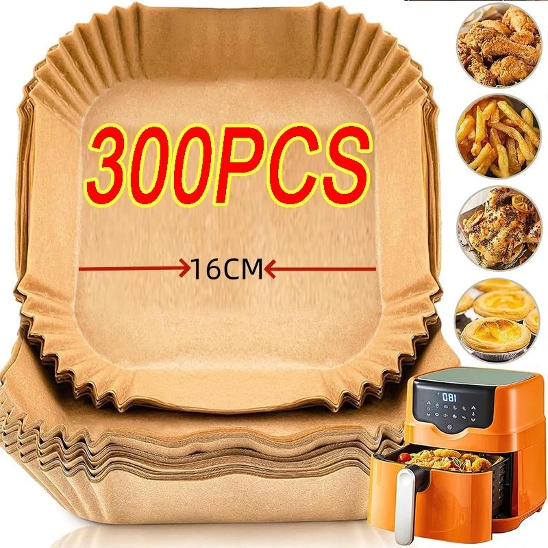 300PCS Air Fryer Disposable Paper Square Round Baking Paper Barbecue Plate NonStick Mat Kitchen Oven Oil Absorbing Paper Tool - Avero