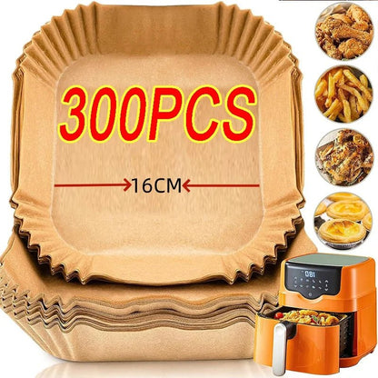 300PCS Air Fryer Disposable Paper Square Round Baking Paper Barbecue Plate NonStick Mat Kitchen Oven Oil Absorbing Paper Tool - Avero