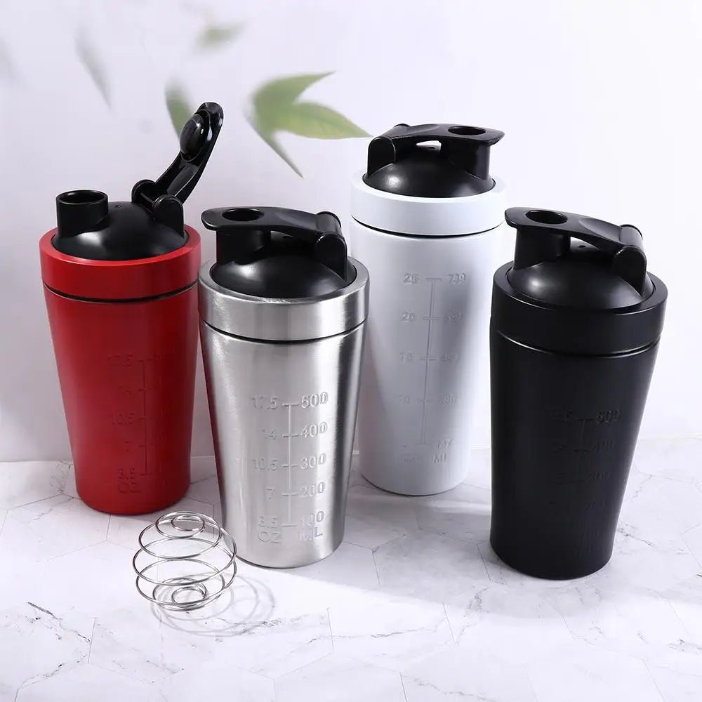 304 Stainless Steel Whey Shakes Cup 500ml/750ml Leak Proof Protein Powder Bottle Large Capacity with Scale - Avero