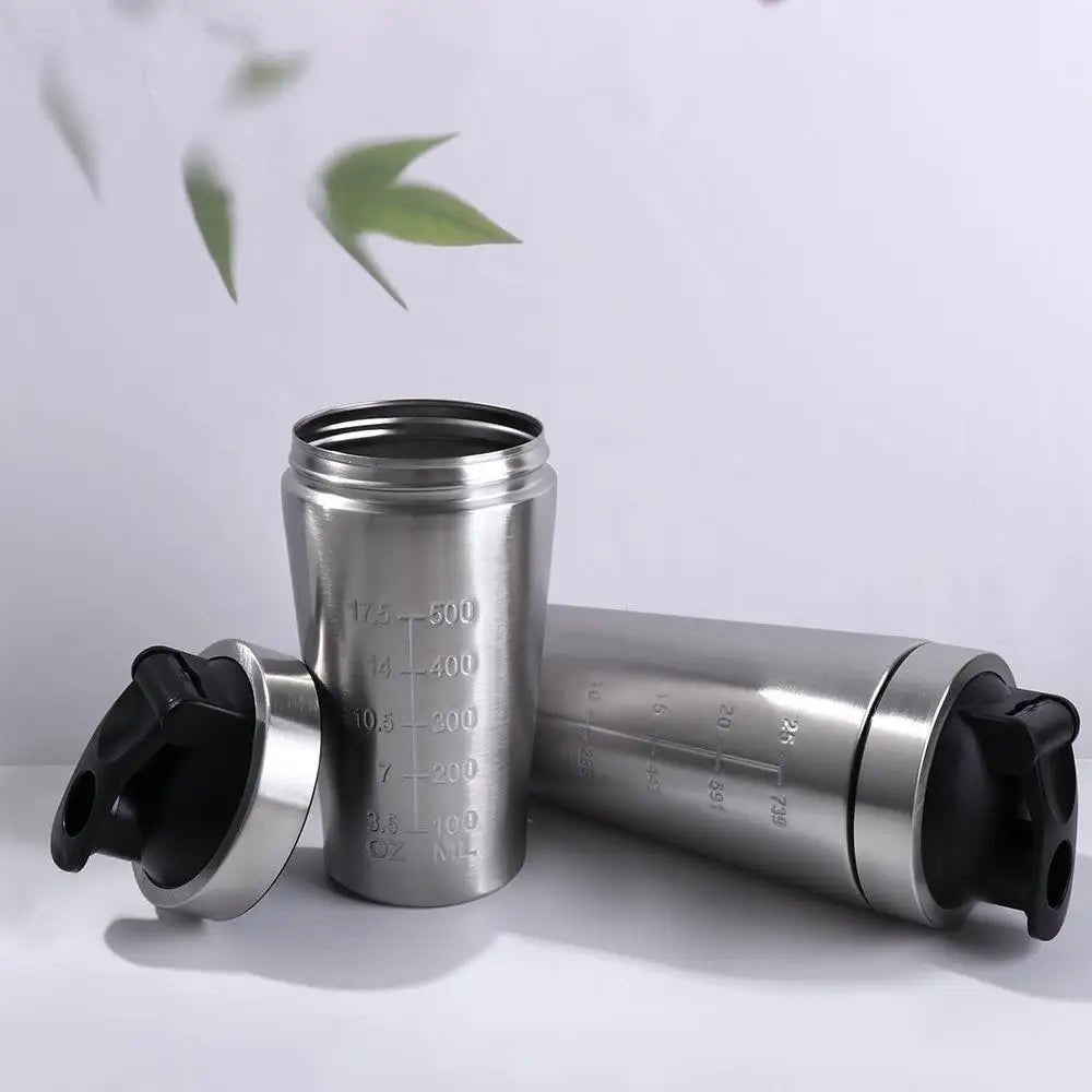 304 Stainless Steel Whey Shakes Cup 500ml/750ml Leak Proof Protein Powder Bottle Large Capacity with Scale - Avero