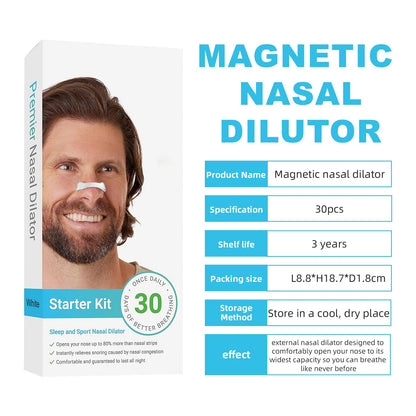 30Days/Box Sport Nasal Dilator Sleep Aid Magnetic Nose Strips Breathing Dilators Starter Kit for Snoring Reduction - Avero