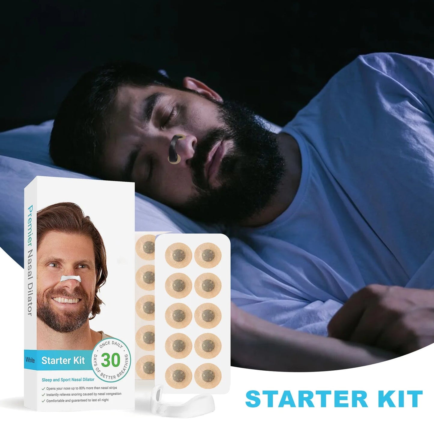 30Days/Box Sport Nasal Dilator Sleep Aid Magnetic Nose Strips Breathing Dilators Starter Kit for Snoring Reduction - Avero
