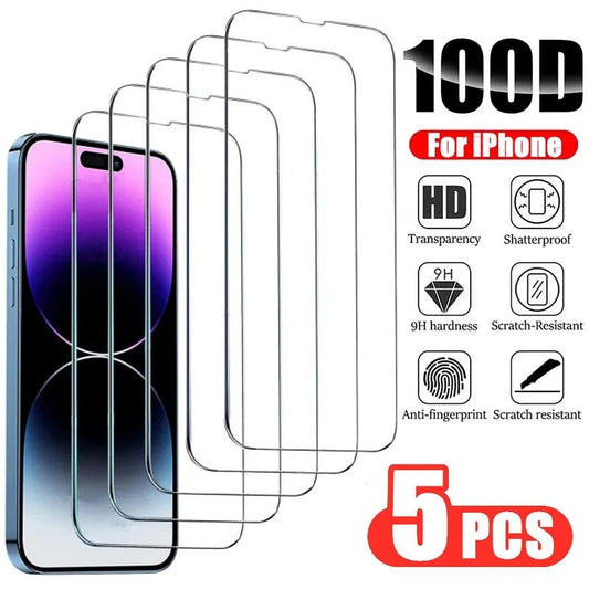 3/5PCS Glass Screen Protector Phone Case for IPhone 12 11 13 14 15 16 Pro Max Mini XS XR X 8 Plus 14Pro 13Pro IPones Front Cover - Avero