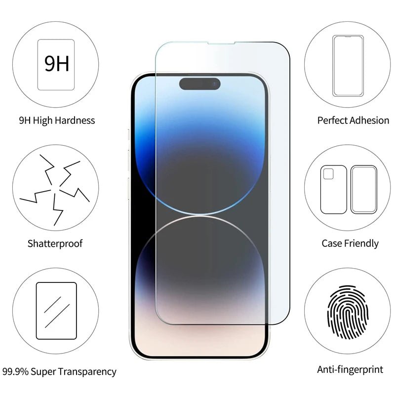 3/5PCS Glass Screen Protector Phone Case for IPhone 12 11 13 14 15 16 Pro Max Mini XS XR X 8 Plus 14Pro 13Pro IPones Front Cover - Avero