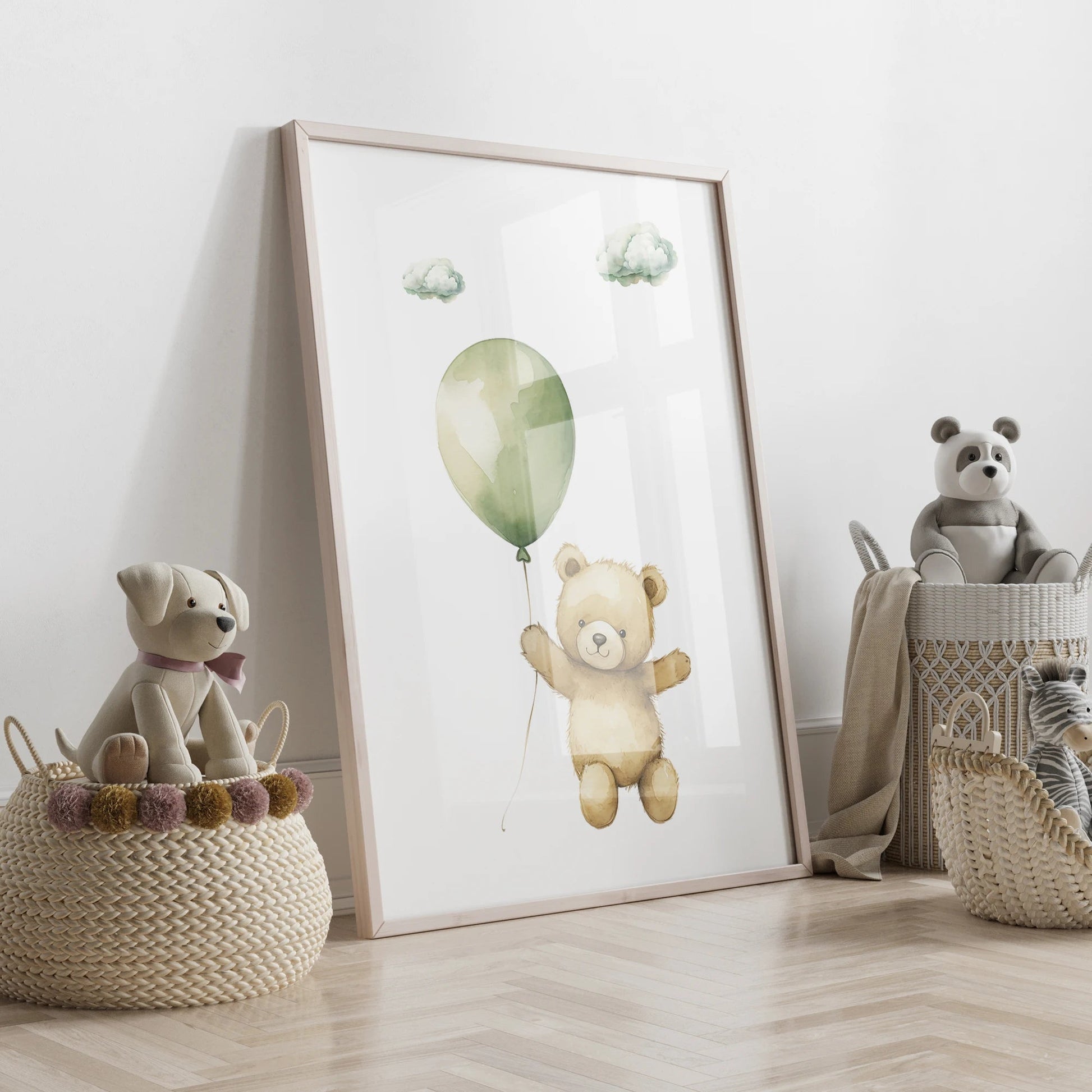 3pcs Green Dream Bear Balloon Name Customization Wall Art Prints Canvas Painting Poster Picture For Living Bed Room Home Decor - Avero