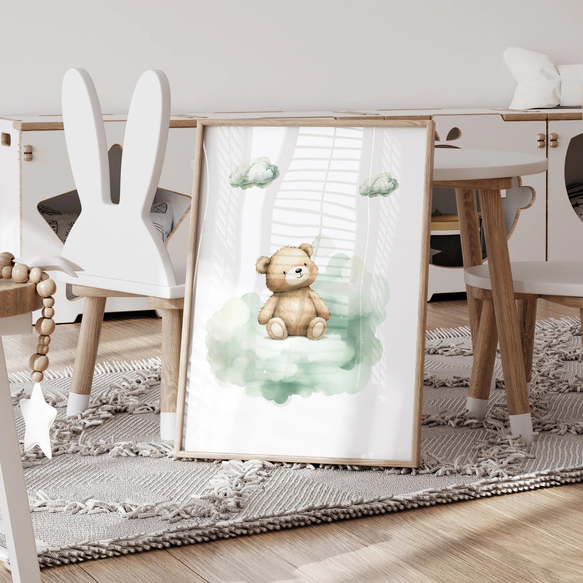 3pcs Green Dream Bear Balloon Name Customization Wall Art Prints Canvas Painting Poster Picture For Living Bed Room Home Decor - Avero