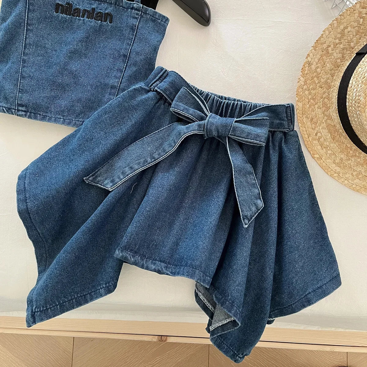 3PCS Summer Fashion Denim Style Toddler Girl Denim Set Embroidered Top & Skirt Cute Trendy Outfit 2 - 10 Years Old Girls Outfit - Avero