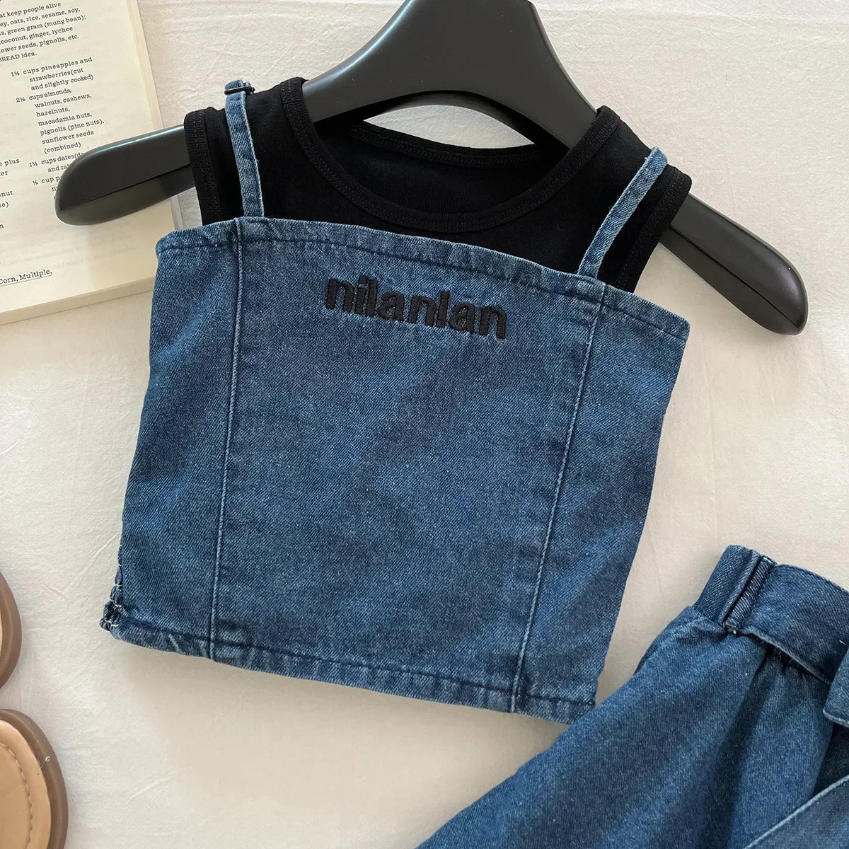 3PCS Summer Fashion Denim Style Toddler Girl Denim Set Embroidered Top & Skirt Cute Trendy Outfit 2 - 10 Years Old Girls Outfit - Avero
