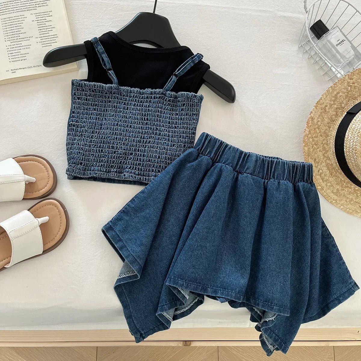 3PCS Summer Fashion Denim Style Toddler Girl Denim Set Embroidered Top & Skirt Cute Trendy Outfit 2 - 10 Years Old Girls Outfit - Avero