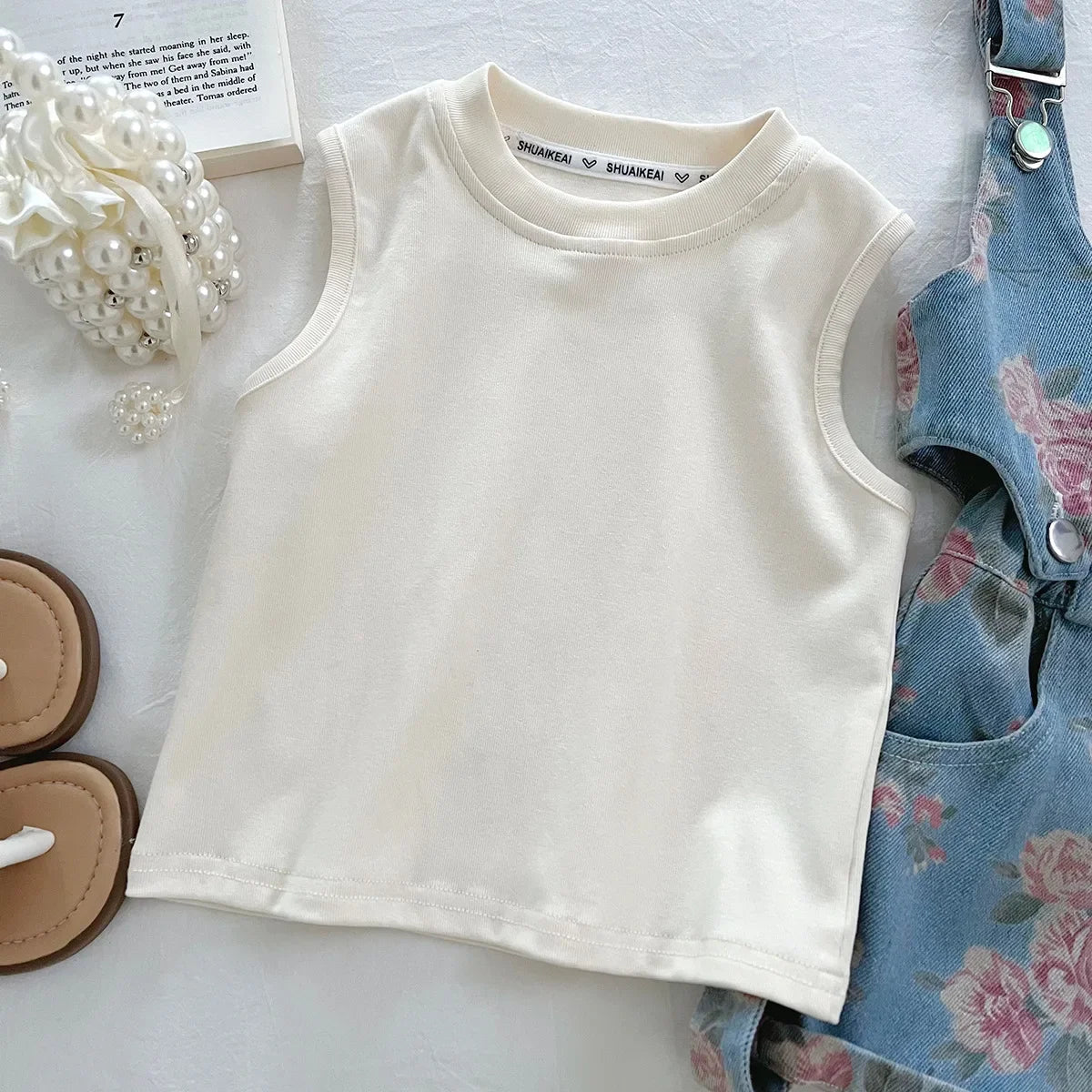 3PCS Summer Floral Girls Denim Tops Overalls Set with Thin Inner T-shirt Outfit for 2 - 10 Years Children Girls Cool Outfit - Avero