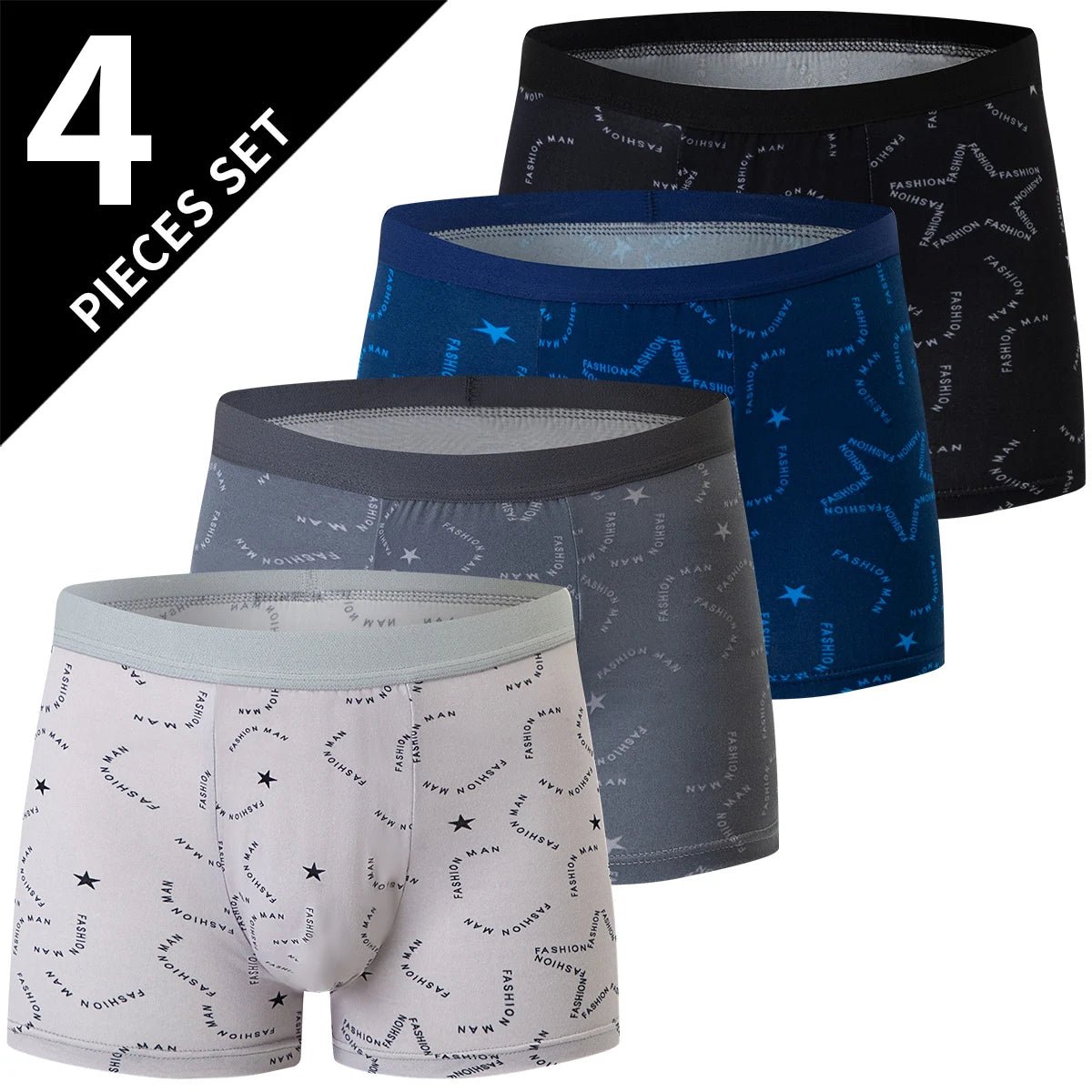 4 Pack Europe and America Size MEN'S FASHION Sexy Boxer Underwear Antibacterial Breathable plus Size Fat MEN'S Shorts Underwear - Avero