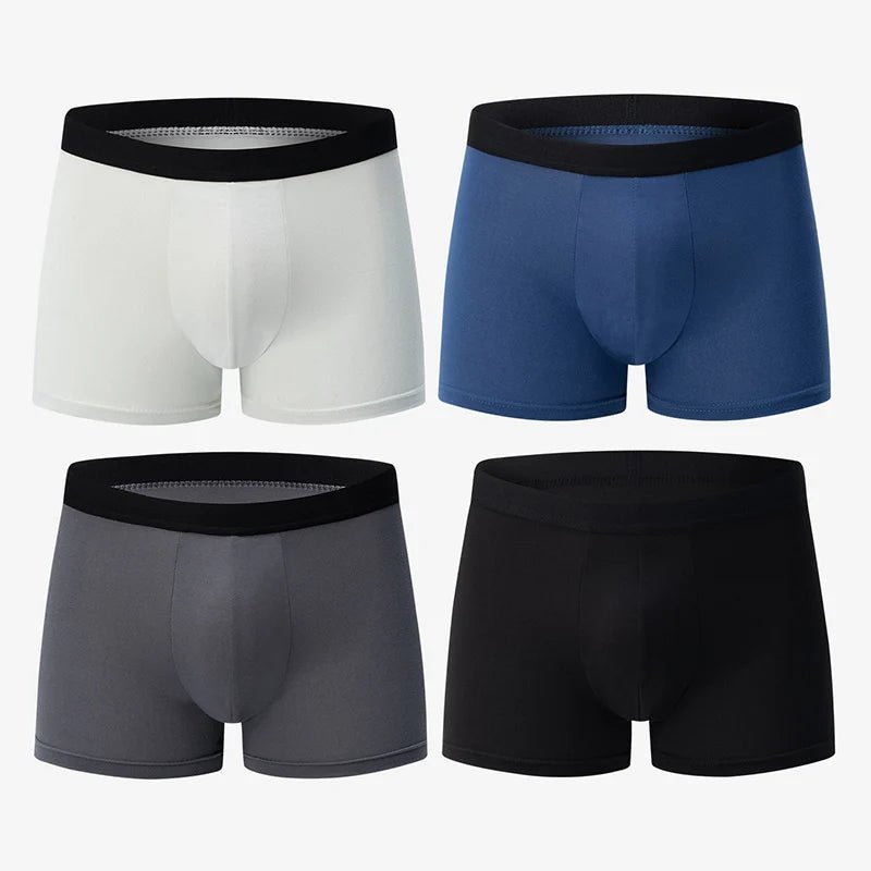 4 Pack Europe and America Size MEN'S Solid Color Sexy Boxer Underwear Antibacterial Breathable plus Size MEN'S Shorts Underwear - Avero