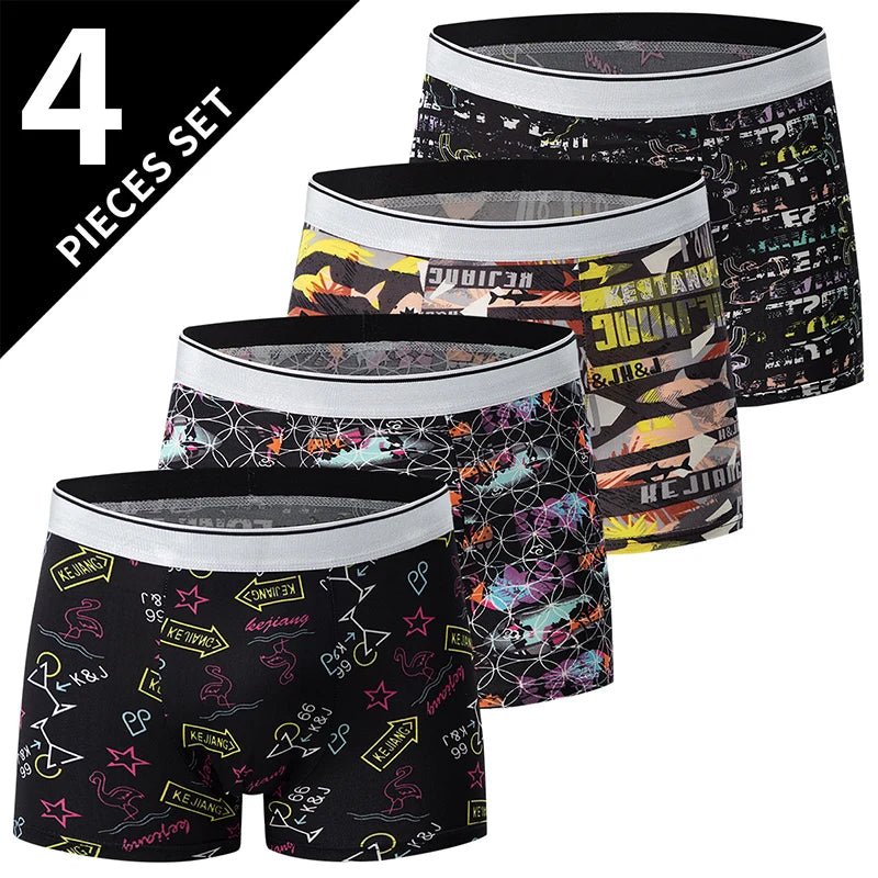 4 Pack Europe and America Size MEN'S Solid Color Sexy Boxer Underwear Antibacterial Breathable plus Size MEN'S Shorts Underwear - Avero