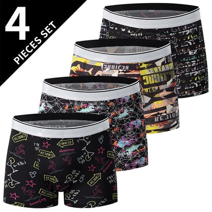 4 Pack Europe and America Size MEN'S Solid Color Sexy Boxer Underwear Antibacterial Breathable plus Size MEN'S Shorts Underwear - Avero