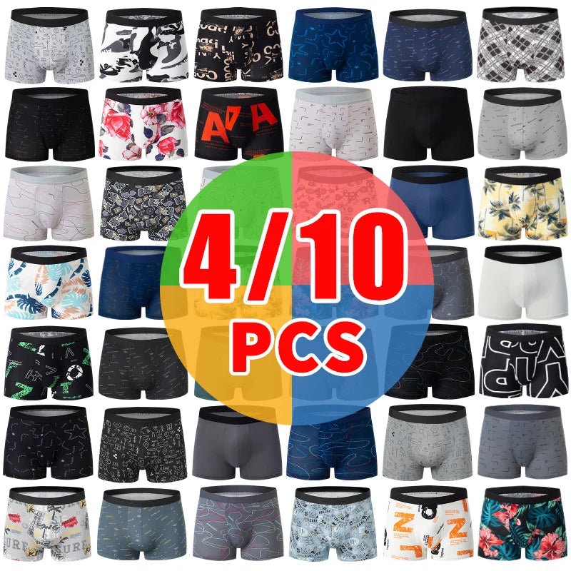 4 Pack Europe and America Size MEN'S Solid Color Sexy Boxer Underwear Antibacterial Breathable plus Size MEN'S Shorts Underwear - Avero