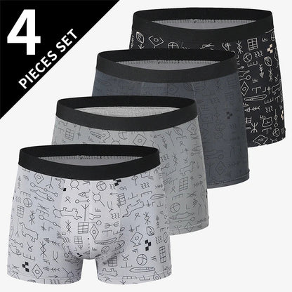 4 Pack men's fashion printed underwear for leisure and comfort, plus size underwear for teenagers, swimming trunks max 5XL.6XL - Avero