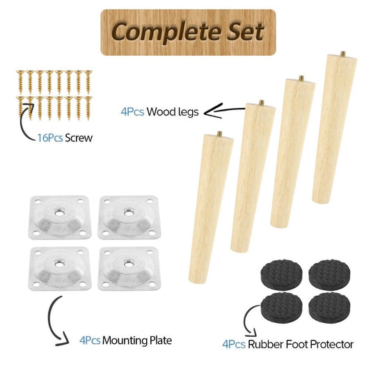 4 Pcs Furniture Legs Wooden Solid Furniture Feet Oblique/Straight Table Feet Non - slip Chair Feet Replacement Feet Sloping - Avero