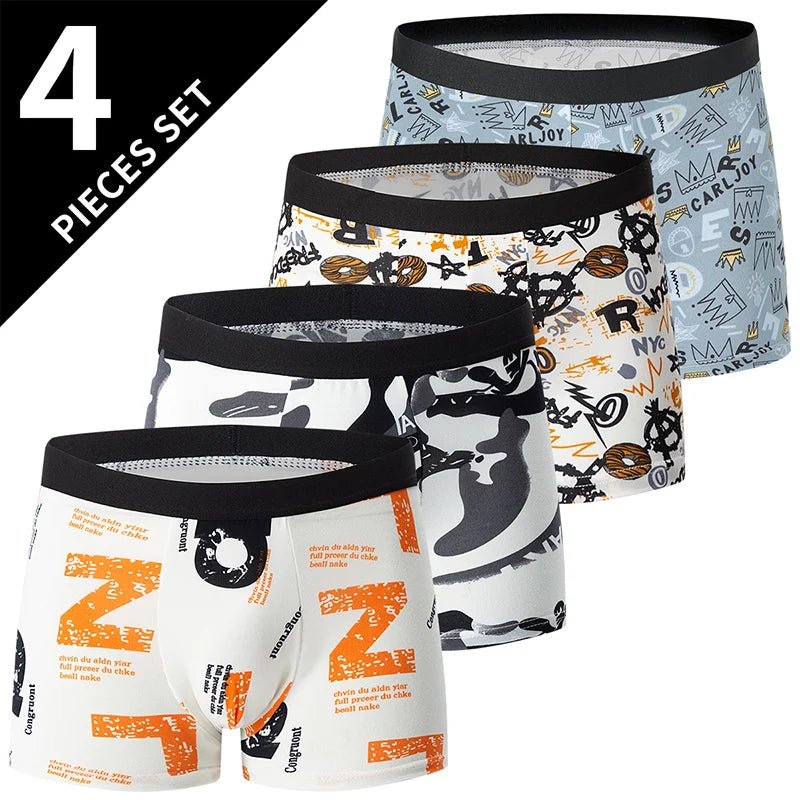 4 - Piece Men's Fashion Print Mix And Match Underwear Beach Shorts Comfortable Breathable Teenager Plus Size 5xl6xl Boyshort. - Avero