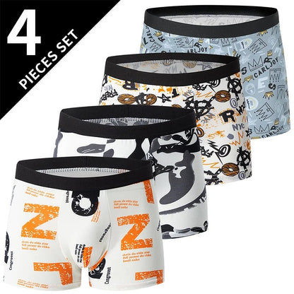 4 - Piece Men's Fashion Print Mix And Match Underwear Beach Shorts Comfortable Breathable Teenager Plus Size 5xl6xl Boyshort. - Avero