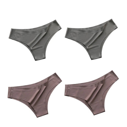 4PCS/Set Seamless Panties Women Sexy Underwear Ice Silk Underpants Low Waist G - string Female Soft Solid Ultra - thin Briefs - Avero