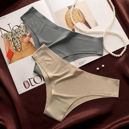4PCS/Set Seamless Panties Women Sexy Underwear Ice Silk Underpants Low Waist G - string Female Soft Solid Ultra - thin Briefs - Avero