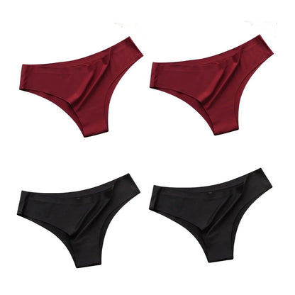 4PCS/Set Seamless Panties Women Sexy Underwear Ice Silk Underpants Low Waist G - string Female Soft Solid Ultra - thin Briefs - Avero