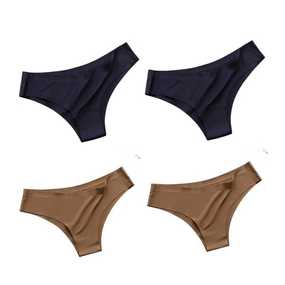 4PCS/Set Seamless Panties Women Sexy Underwear Ice Silk Underpants Low Waist G - string Female Soft Solid Ultra - thin Briefs - Avero