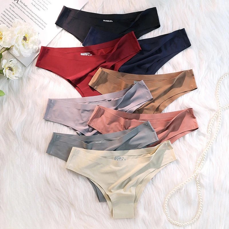 4PCS/Set Seamless Panties Women Sexy Underwear Ice Silk Underpants Low Waist G - string Female Soft Solid Ultra - thin Briefs - Avero