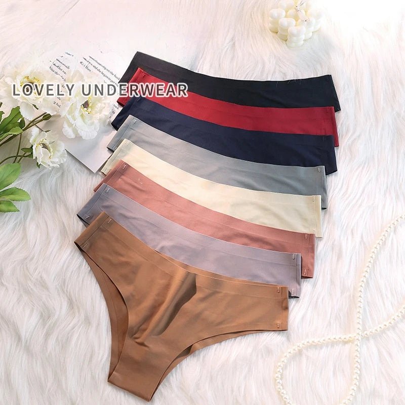 4PCS/Set Seamless Panties Women Sexy Underwear Ice Silk Underpants Low Waist G - string Female Soft Solid Ultra - thin Briefs - Avero