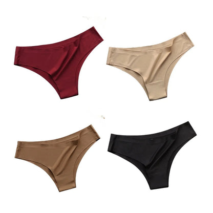 4PCS/Set Seamless Panties Women Sexy Underwear Ice Silk Underpants Low Waist G - string Female Soft Solid Ultra - thin Briefs - Avero