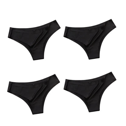 4PCS/Set Seamless Panties Women Sexy Underwear Ice Silk Underpants Low Waist G - string Female Soft Solid Ultra - thin Briefs - Avero