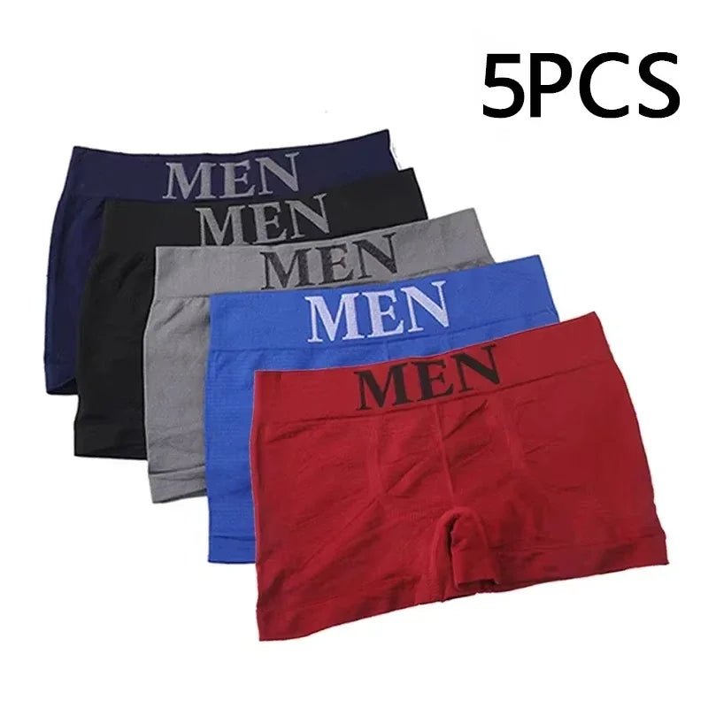 5 Pcs Thin Style Men's High Elastic Plain Color Comfortable Boxer Briefs Panties Breathable Pantyhose - Avero