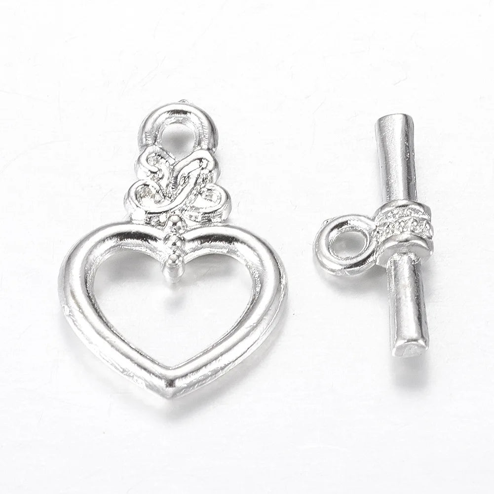 5 Sets Antique Silver OT Clasp Toggle End Closure Flower Heart Connector Ring For DIY Bracelet Necklace Jewelry Making Accessory - Avero