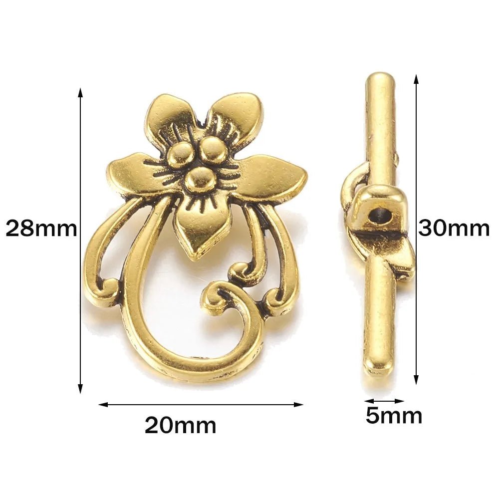 5 Sets Antique Silver OT Clasp Toggle End Closure Flower Heart Connector Ring For DIY Bracelet Necklace Jewelry Making Accessory - Avero