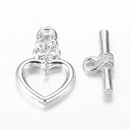 5 Sets Antique Silver OT Clasp Toggle End Closure Flower Heart Connector Ring For DIY Bracelet Necklace Jewelry Making Accessory - Avero