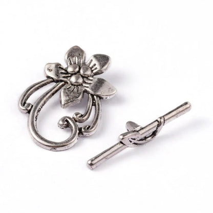 5 Sets Antique Silver OT Clasp Toggle End Closure Flower Heart Connector Ring For DIY Bracelet Necklace Jewelry Making Accessory - Avero