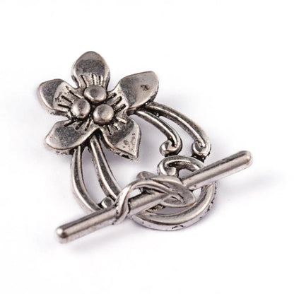 5 Sets Antique Silver OT Clasp Toggle End Closure Flower Heart Connector Ring For DIY Bracelet Necklace Jewelry Making Accessory - Avero