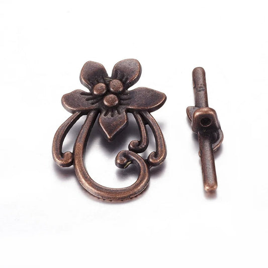 5 Sets Antique Silver OT Clasp Toggle End Closure Flower Heart Connector Ring For DIY Bracelet Necklace Jewelry Making Accessory - Avero