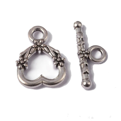 5 Sets Antique Silver OT Clasp Toggle End Closure Flower Heart Connector Ring For DIY Bracelet Necklace Jewelry Making Accessory - Avero
