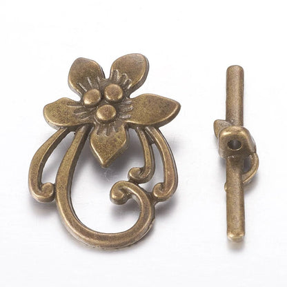 5 Sets Antique Silver OT Clasp Toggle End Closure Flower Heart Connector Ring For DIY Bracelet Necklace Jewelry Making Accessory - Avero