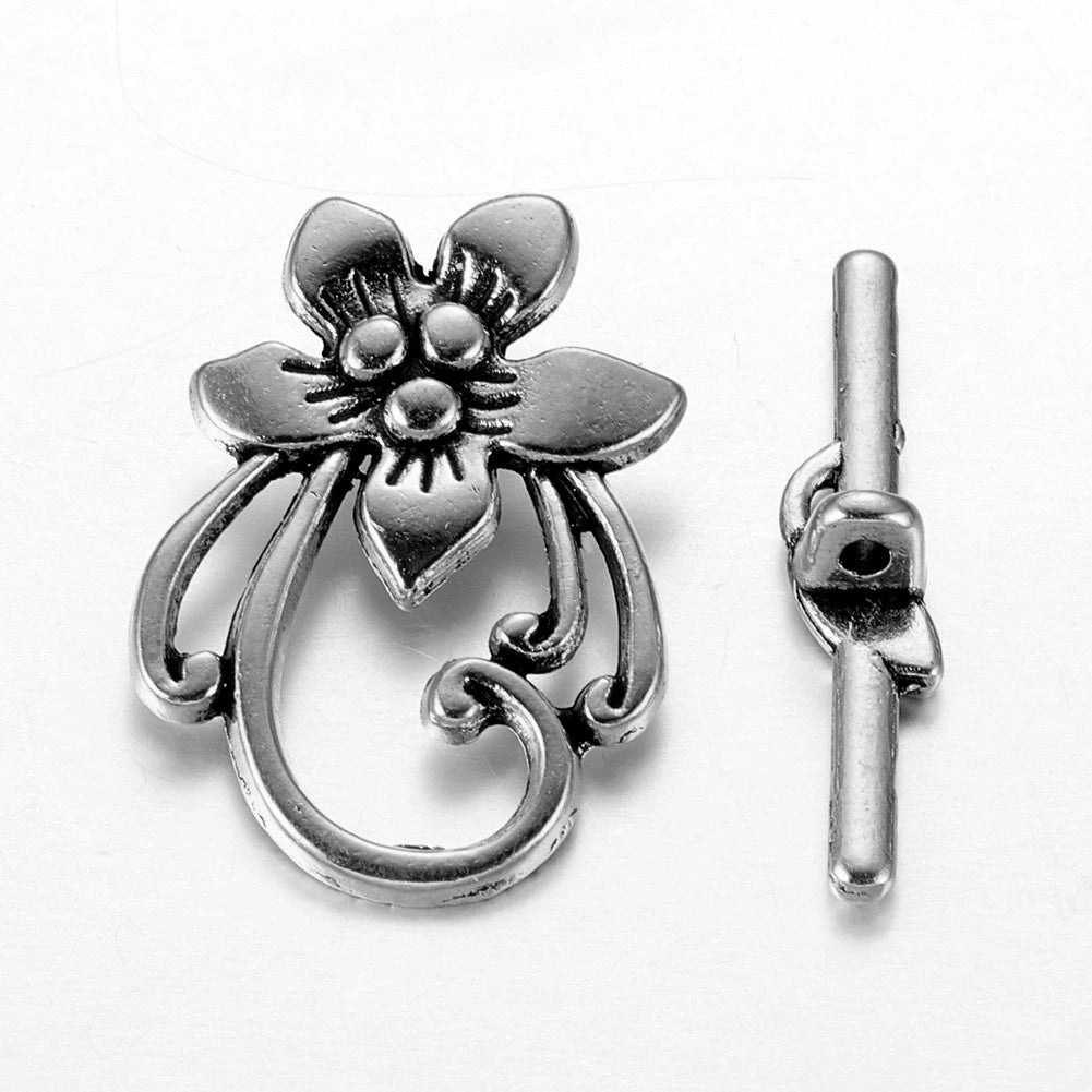 5 Sets Antique Silver OT Clasp Toggle End Closure Flower Heart Connector Ring For DIY Bracelet Necklace Jewelry Making Accessory - Avero