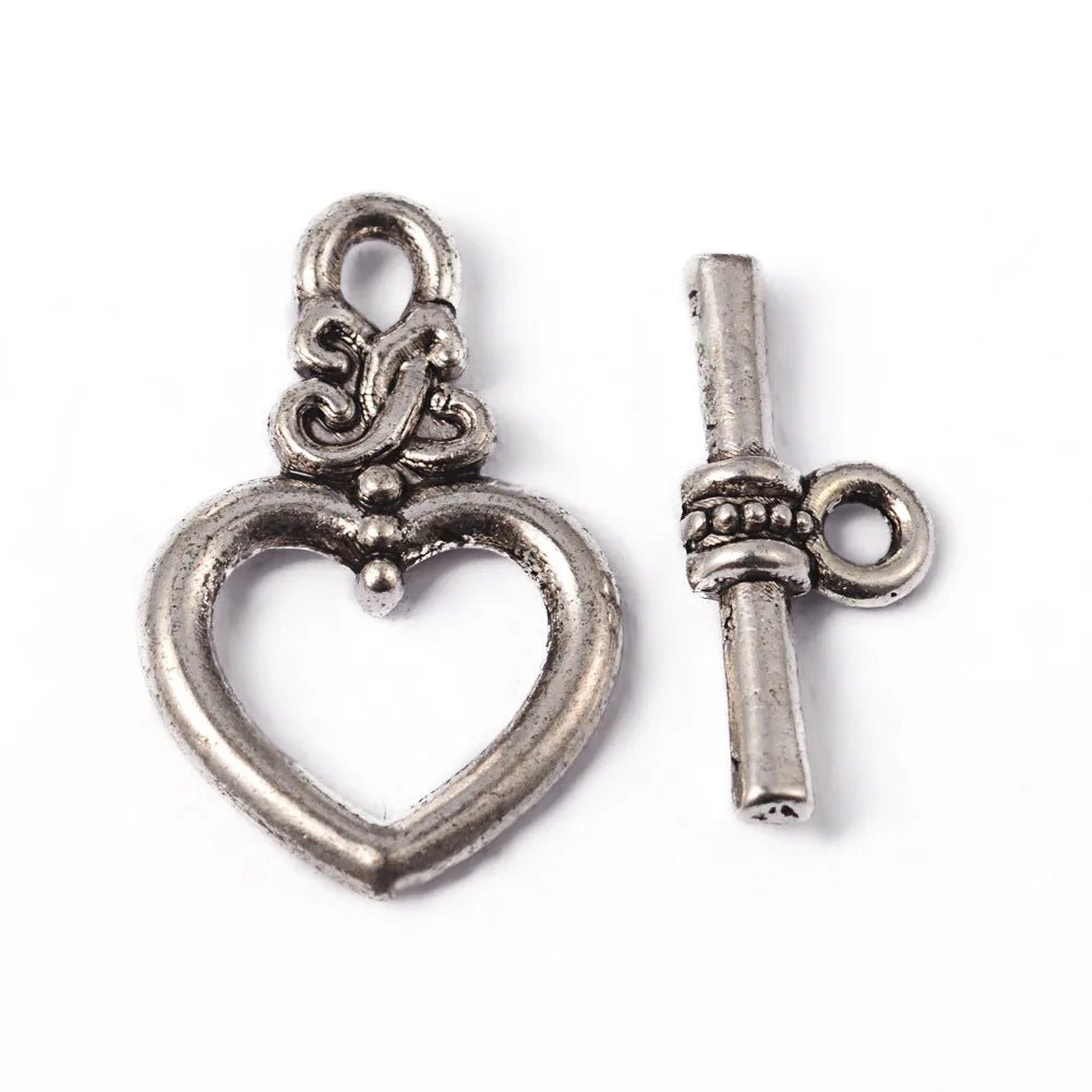 5 Sets Antique Silver OT Clasp Toggle End Closure Flower Heart Connector Ring For DIY Bracelet Necklace Jewelry Making Accessory - Avero