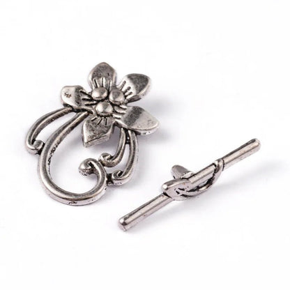 5 Sets Antique Silver OT Clasp Toggle End Closure Flower Heart Connector Ring For DIY Bracelet Necklace Jewelry Making Accessory - Avero