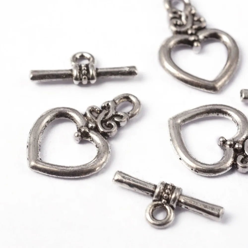 5 Sets Antique Silver OT Clasp Toggle End Closure Flower Heart Connector Ring For DIY Bracelet Necklace Jewelry Making Accessory - Avero