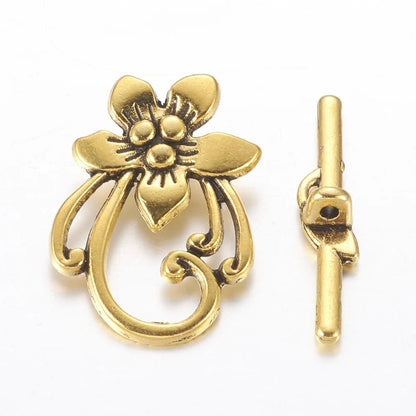 5 Sets Antique Silver OT Clasp Toggle End Closure Flower Heart Connector Ring For DIY Bracelet Necklace Jewelry Making Accessory - Avero
