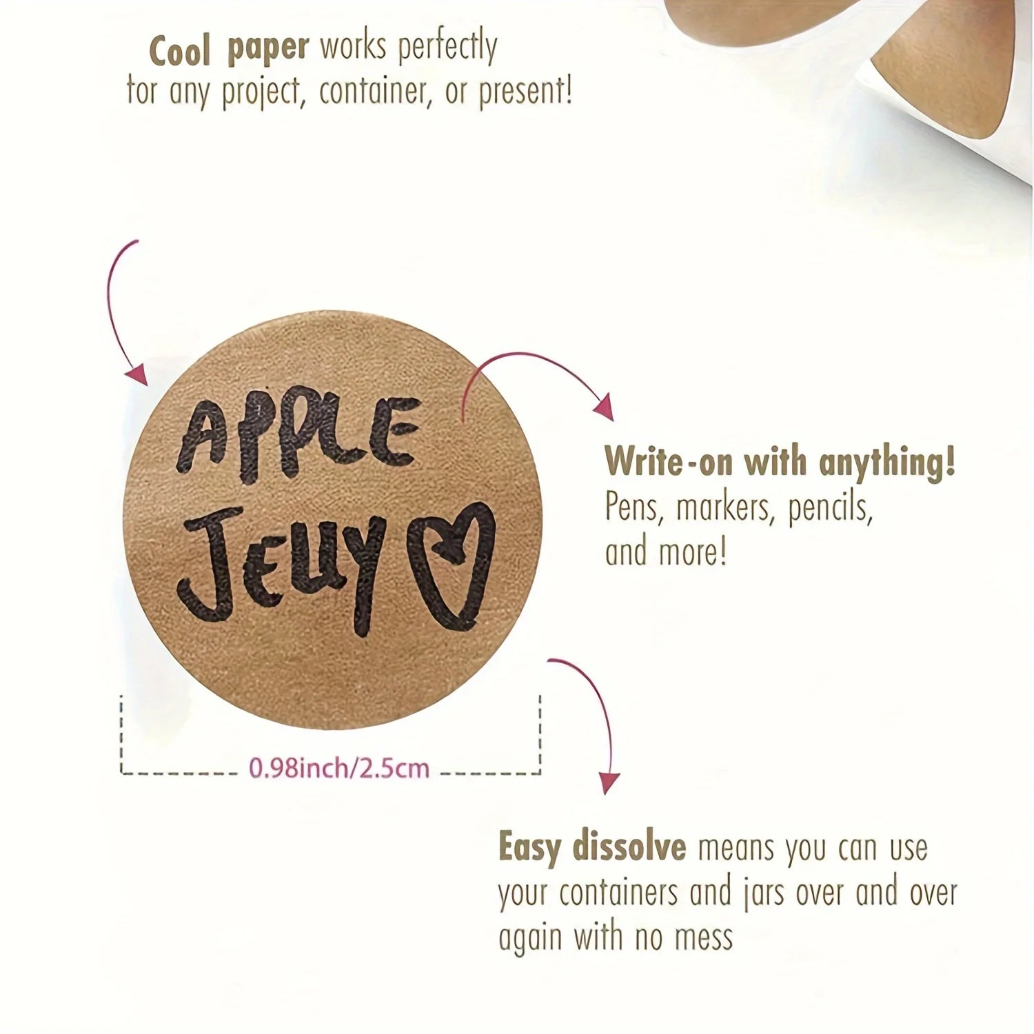 500 pcs / 1 roll ，kraft round self - adhesive label paper items classification name stickers personalized labels - Avero