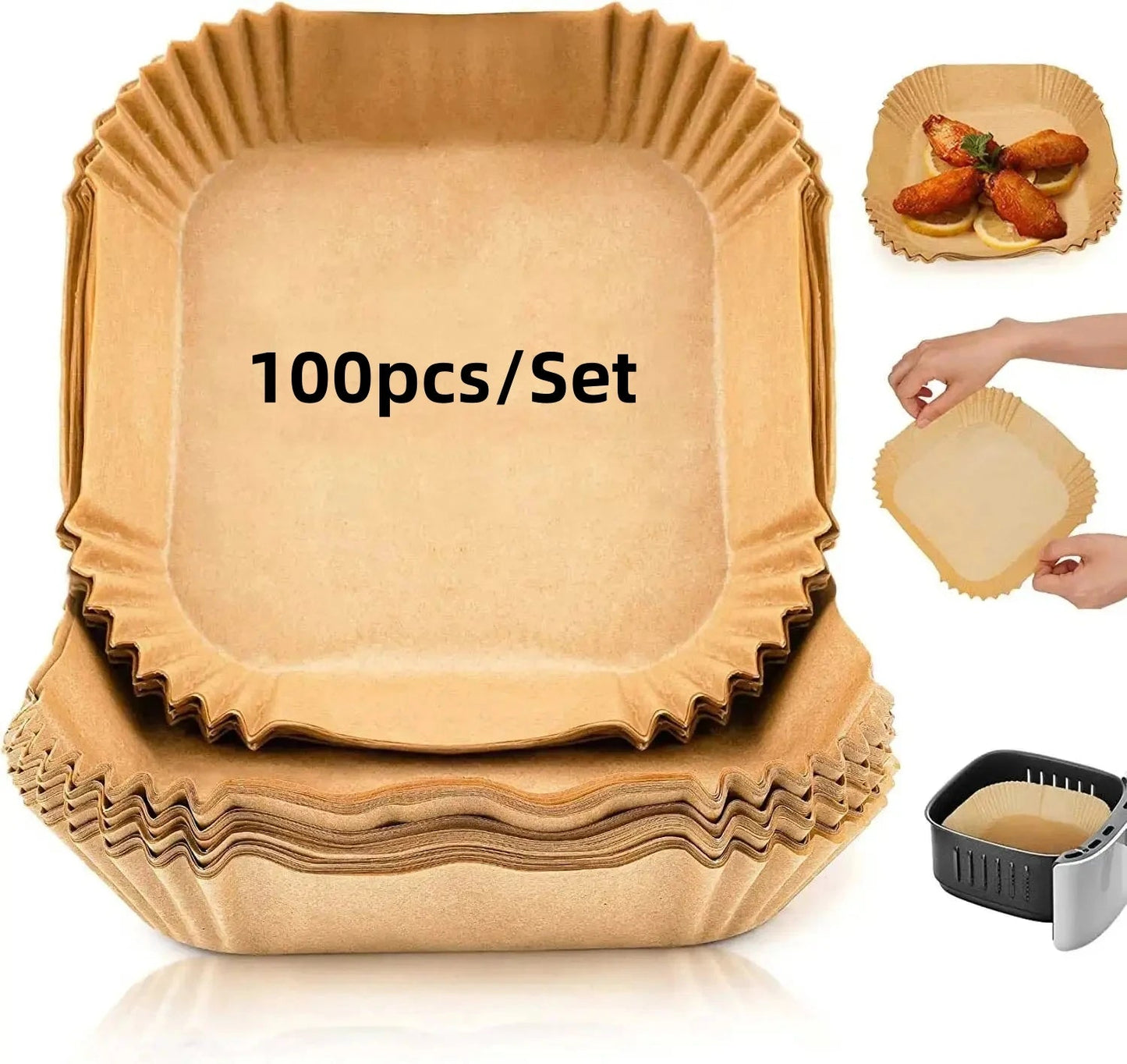 50/100/200pcs Disposable Air Fryer Paper Round/Square Special Paper Food Silicon Oil Paper Air Fryer Liners Baking Paper - Avero