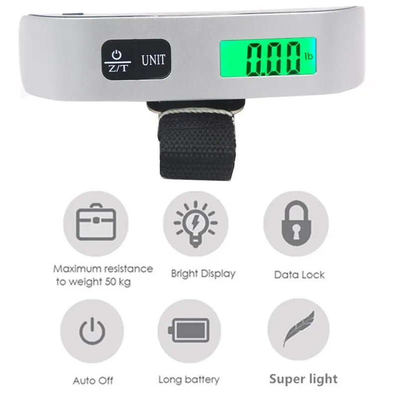 50kg Portable Hanging Scale Electronic Hand Luggage Scale Digital Display Suitcase 110lb Travel Baggage Bag Weighing Tools - Avero