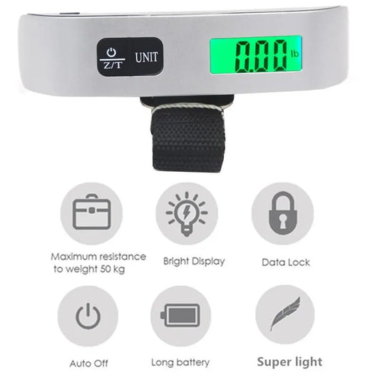 50kg Portable Hanging Scale Electronic Hand Luggage Scale Digital Display Suitcase 110lb Travel Baggage Bag Weighing Tools - Avero