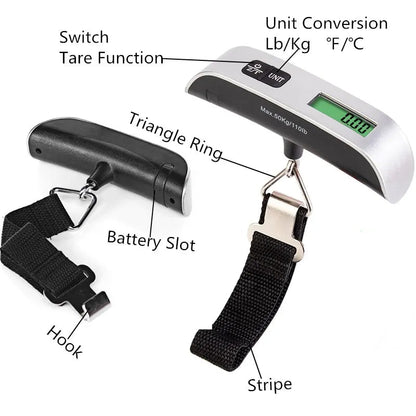 50kg Portable Hanging Scale Electronic Hand Luggage Scale Digital Display Suitcase 110lb Travel Baggage Bag Weighing Tools - Avero